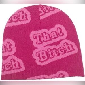 •That B*tch• Pink Graphic Beanie New
